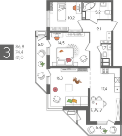 74,4 м², 3-комнатная квартира 21 000 000 ₽ - изображение 91