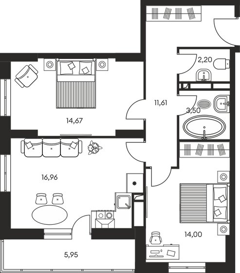 69,6 м², 3-комнатная квартира 10 100 000 ₽ - изображение 1