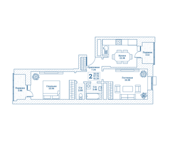 59,3 м², 2-комнатная квартира 6 614 180 ₽ - изображение 18