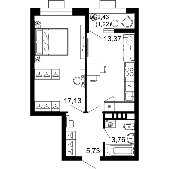 41,2 м², 1-комнатная квартира 8 588 164 ₽ - изображение 1