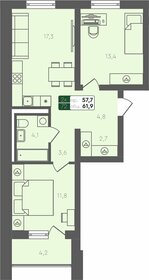 Квартира 61,9 м², 2-комнатная - изображение 1