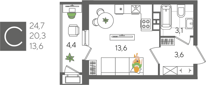 24,7 м², квартира-студия 7 041 970 ₽ - изображение 56