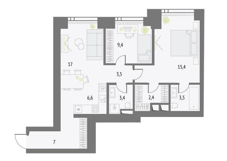 68,2 м², 2-комнатная квартира 29 760 000 ₽ - изображение 7
