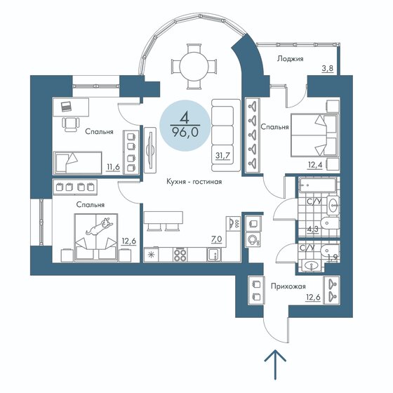 96 м², 4-комнатная квартира 17 280 000 ₽ - изображение 1