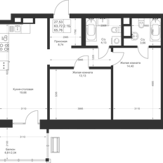 Квартира 65,8 м², 2-комнатная - изображение 2