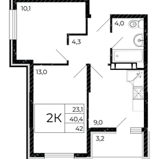 Квартира 42 м², 2-комнатная - изображение 2