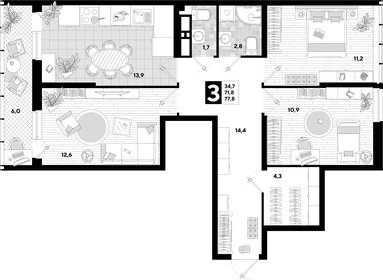 82,2 м², 3-комнатная квартира 10 330 000 ₽ - изображение 73