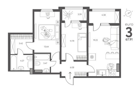 Квартира 67,9 м², 2-комнатная - изображение 1