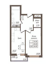 39,5 м², 1-комнатная квартира 3 600 000 ₽ - изображение 52