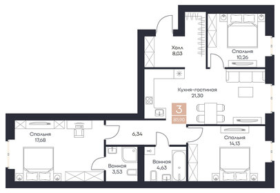 85,9 м², 3-комнатная квартира 10 737 500 ₽ - изображение 23