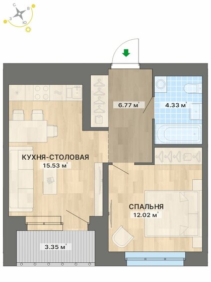 42 м², 1-комнатная квартира 6 000 000 ₽ - изображение 1