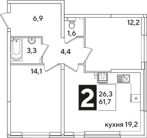 Квартира 61,7 м², 2-комнатная - изображение 2