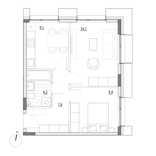44,9 м², 2-комнатные апартаменты 7 857 500 ₽ - изображение 1