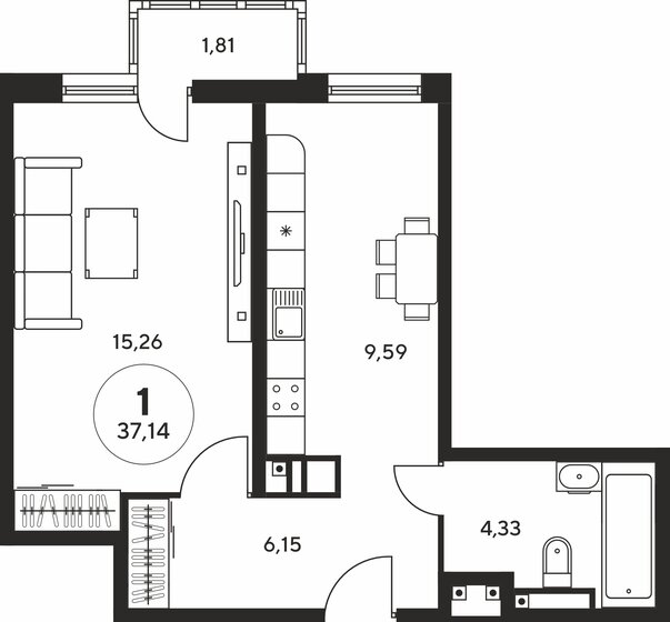 37 м², 1-комнатная квартира 5 870 000 ₽ - изображение 1