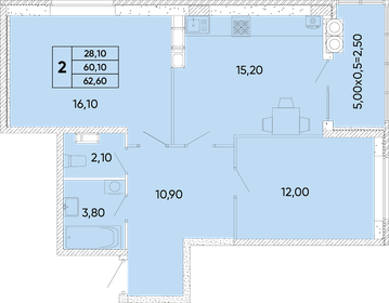 Квартира 62,6 м², 2-комнатная - изображение 1