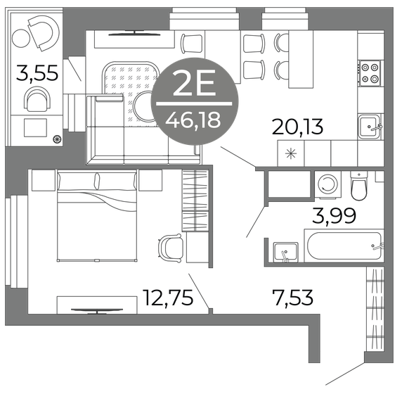 46,2 м², 2-комнатная квартира 5 911 887 ₽ - изображение 1