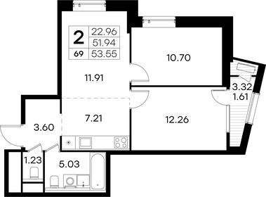 Квартира 53,6 м², 2-комнатная - изображение 1