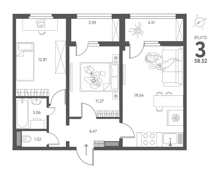 58,5 м², 2-комнатная квартира 6 495 720 ₽ - изображение 51