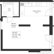 Квартира 36,6 м², 1-комнатная - изображение 3