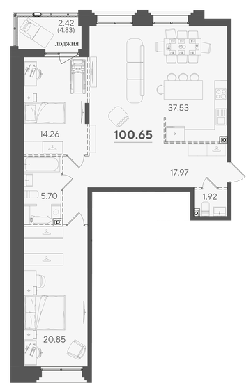 100,7 м², 2-комнатная квартира 24 277 772 ₽ - изображение 1