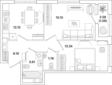 52,7 м², 2-комнатная квартира 12 340 075 ₽ - изображение 14