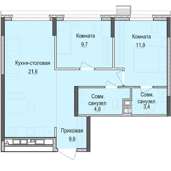 60,4 м², 2-комнатная квартира 8 809 000 ₽ - изображение 1