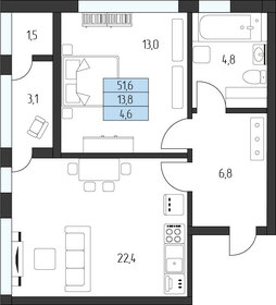 Квартира 50,1 м², 1-комнатная - изображение 1