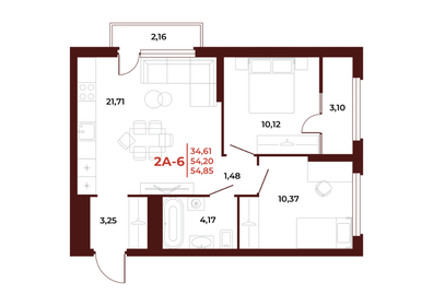 54,8 м², 2-комнатная квартира 6 304 300 ₽ - изображение 12