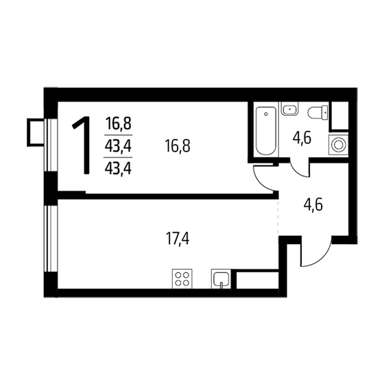 43,4 м², 1-комнатная квартира 10 663 380 ₽ - изображение 19