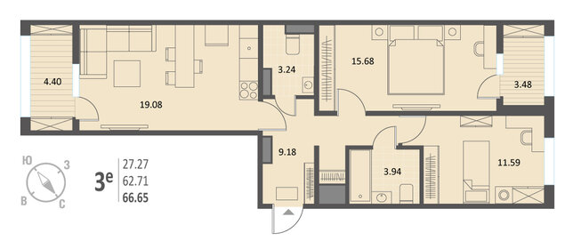 68,8 м², 3-комнатная квартира 5 500 000 ₽ - изображение 66