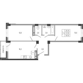 Квартира 58,5 м², 2-комнатная - изображение 1