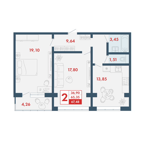 67,5 м², 2-комнатная квартира 5 668 320 ₽ - изображение 1