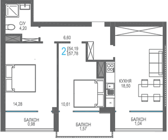 61,2 м², 2-комнатная квартира 18 500 000 ₽ - изображение 51