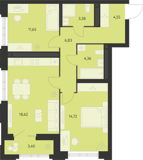 65,8 м², 2-комнатная квартира 8 800 000 ₽ - изображение 1