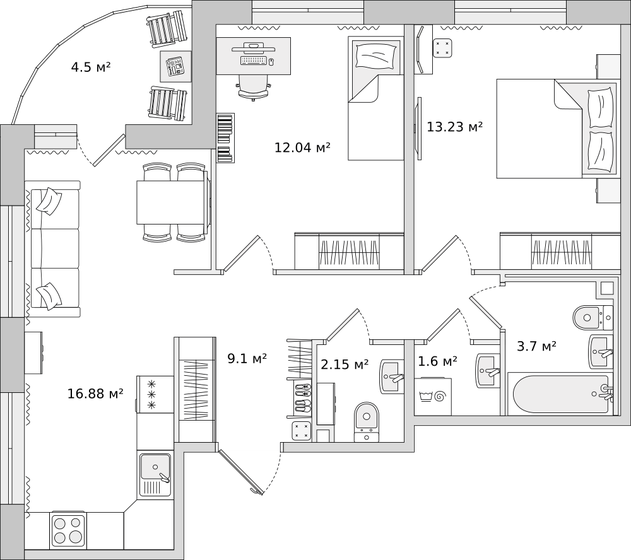 63,2 м², 2-комнатная квартира 14 604 120 ₽ - изображение 1