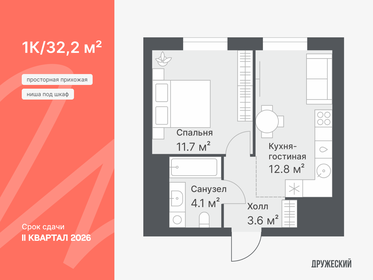 Квартира 32,2 м², 1-комнатная - изображение 1