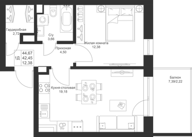 45,2 м², 1-комнатная квартира 7 496 560 ₽ - изображение 47