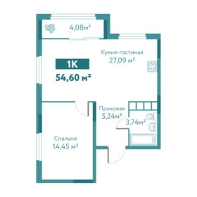 Квартира 54,6 м², 1-комнатная - изображение 1