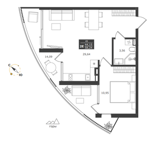 Квартира 58,2 м², 2-комнатные - изображение 1