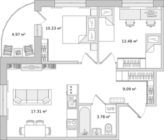 Квартира 57,9 м², 2-комнатная - изображение 1