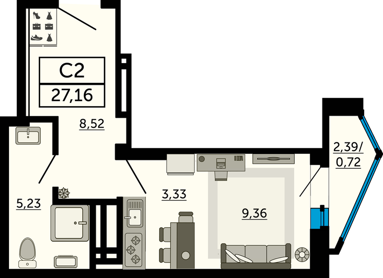 27,2 м², квартира-студия 3 938 200 ₽ - изображение 78