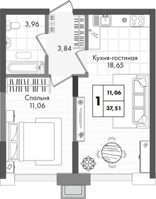 Квартира 37,5 м², 1-комнатная - изображение 1