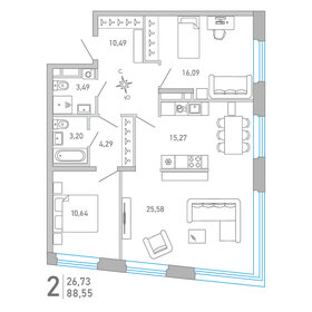 Квартира 88,6 м², 2-комнатная - изображение 1