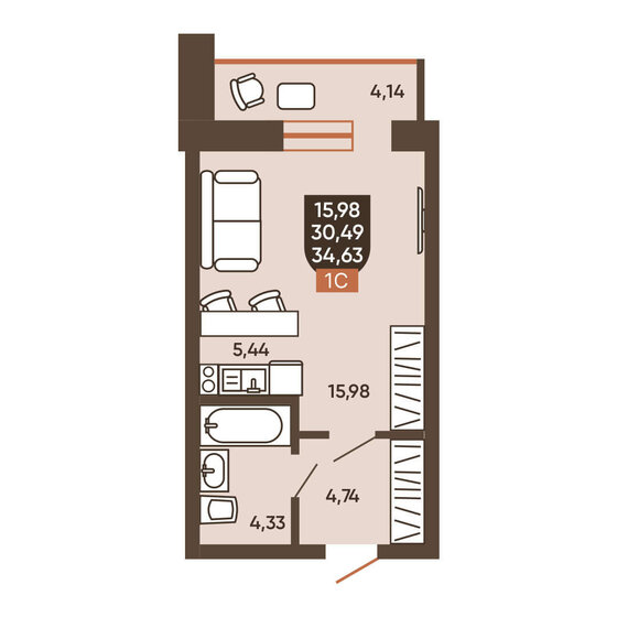 32,4 м², 1-комнатная квартира 4 500 000 ₽ - изображение 65