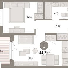Квартира 44,2 м², 1-комнатная - изображение 3