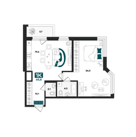Квартира 65,8 м², 1-комнатная - изображение 1