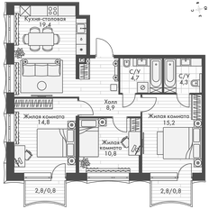 Квартира 79,7 м², 3-комнатная - изображение 3