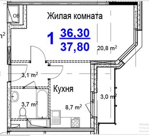 Квартира 37,8 м², 1-комнатная - изображение 1