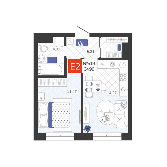 35 м², 1-комнатная квартира 4 894 400 ₽ - изображение 1