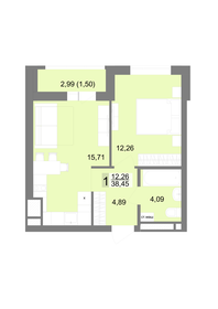 Квартира 38,5 м², 1-комнатная - изображение 1